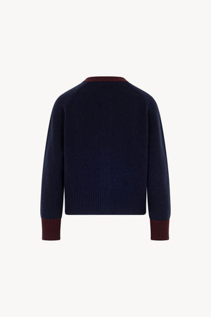 Cardigan con Bordi a Contrasto in Puro Cashmere Notte