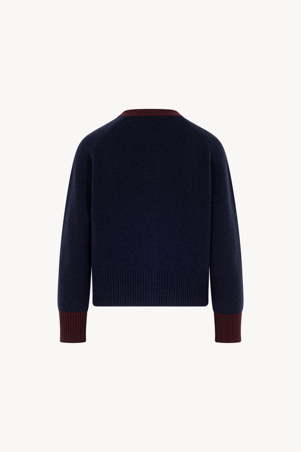 Cardigan con Bordi a Contrasto in Puro Cashmere Notte