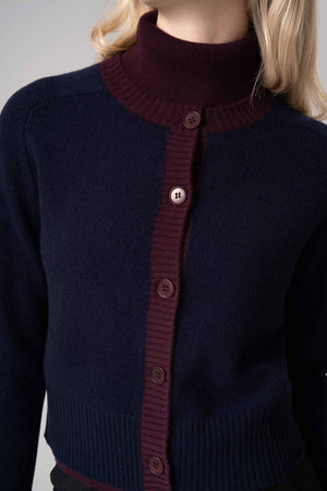 Cardigan con Bordi a Contrasto in Puro Cashmere Notte