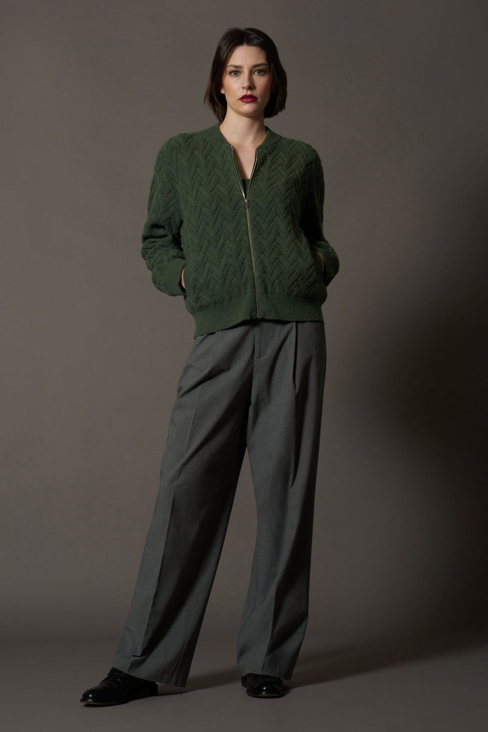 Bomber in Punto Chevron in Puro Cashmere Loden