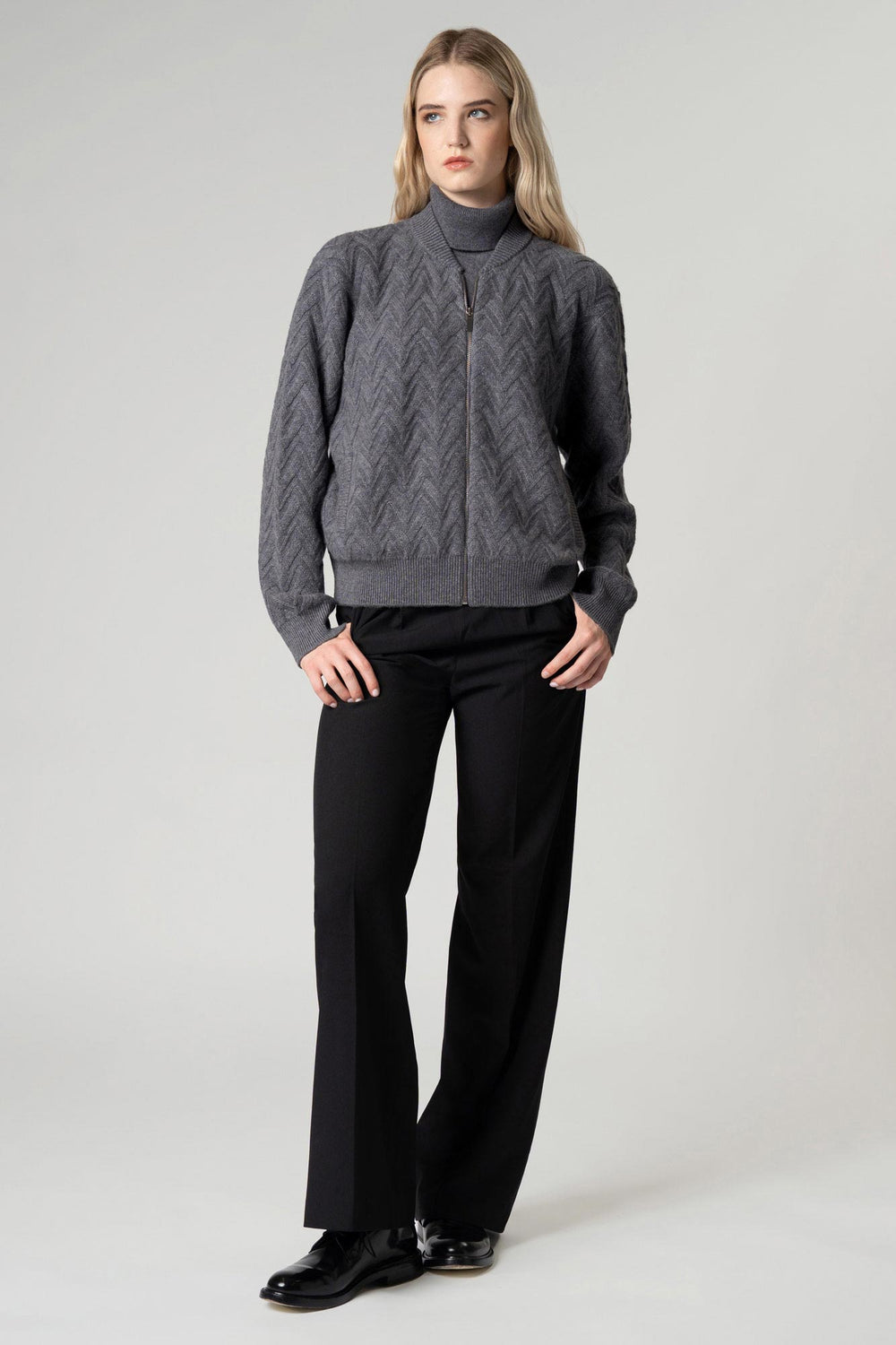 Bomber in Punto Chevron in Puro Cashmere Derby