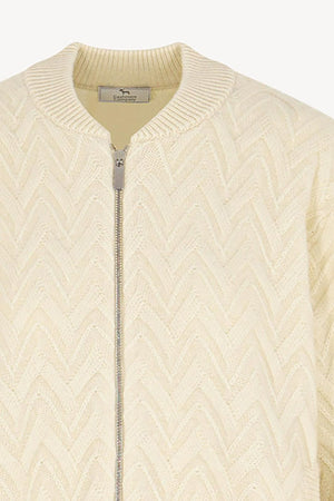Bomber in Punto Chevron in Puro Cashmere Latte