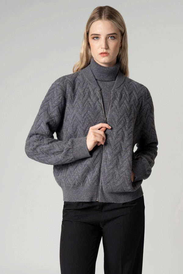 Bomber in Punto Chevron in Puro Cashmere Latte