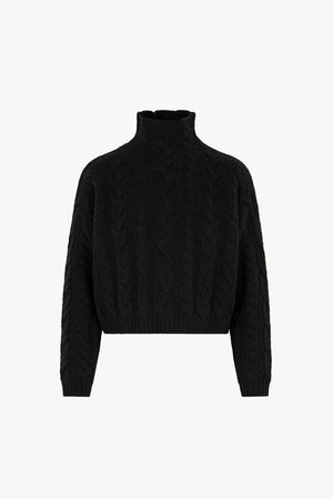 Maglia Lupetto a Trecce in Puro Cashmere Nero