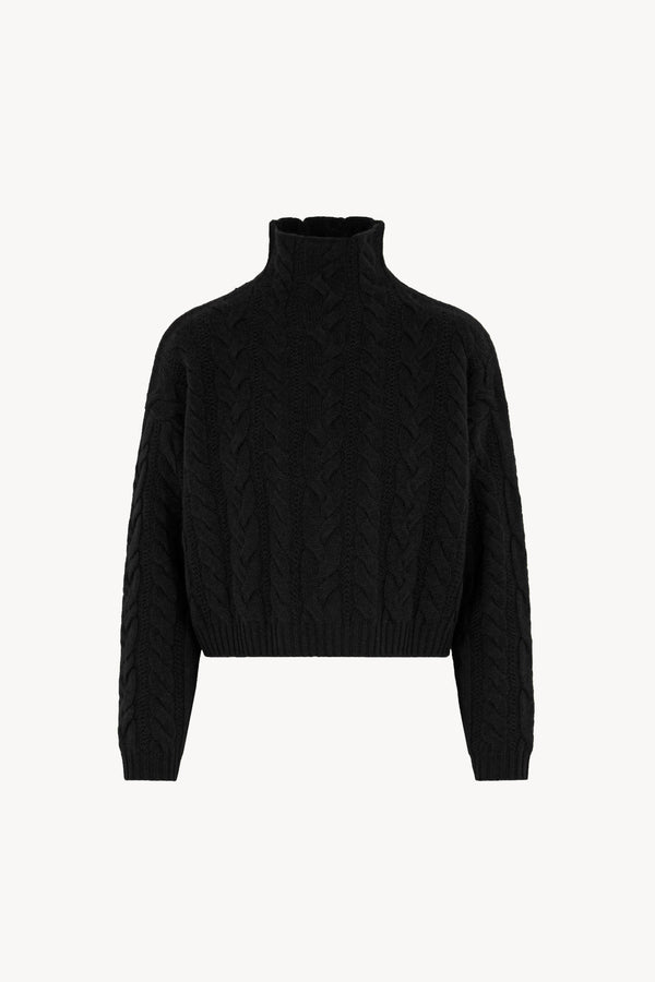 Maglia Lupetto a Trecce in Puro Cashmere Nero