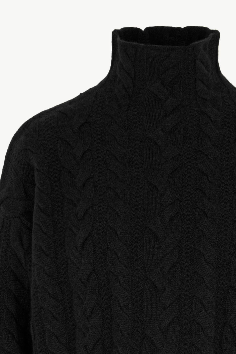 Maglia Lupetto a Trecce in Puro Cashmere Nero