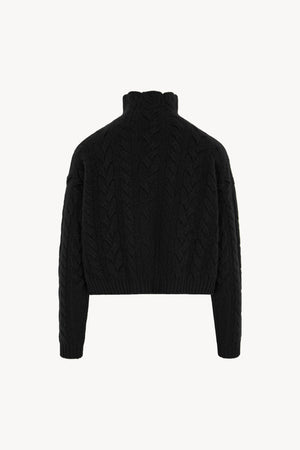 Maglia Lupetto a Trecce in Puro Cashmere Nero