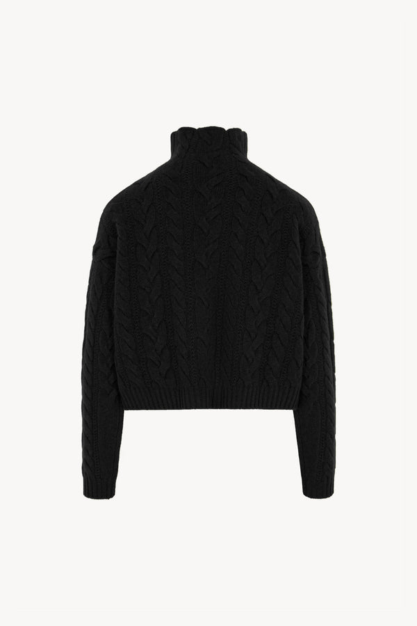 Maglia Lupetto a Trecce in Puro Cashmere Nero