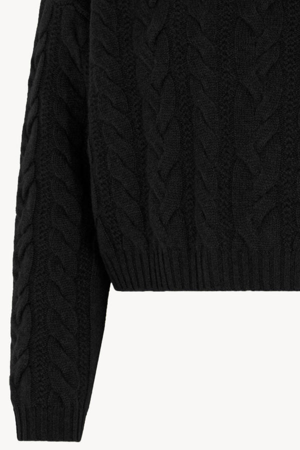 Maglia Lupetto a Trecce in Puro Cashmere Nero