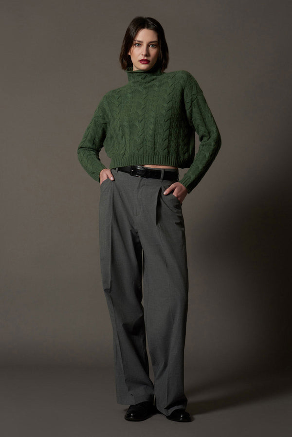 Maglia Lupetto a Trecce in Puro Cashmere Loden