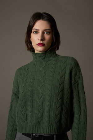 Maglia Lupetto a Trecce in Puro Cashmere Loden