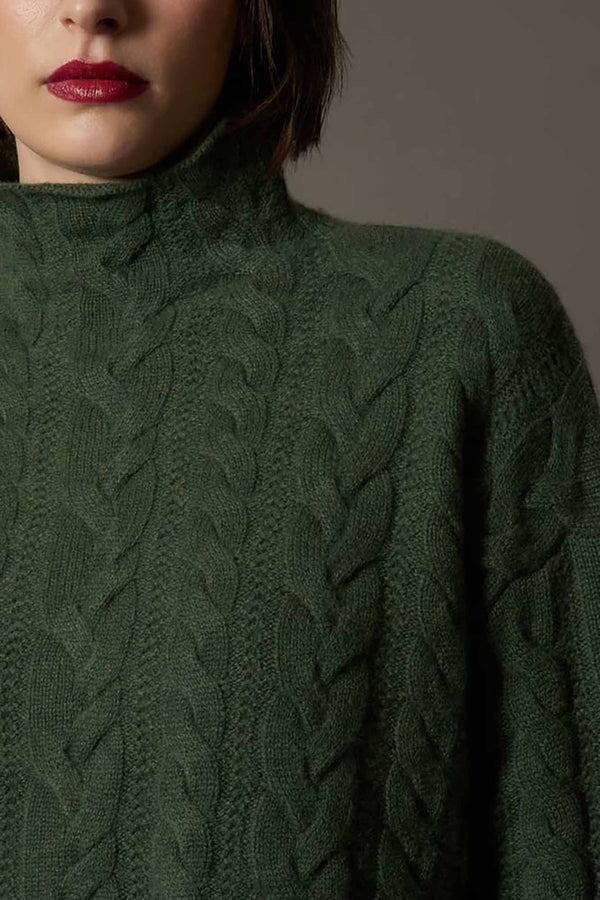 Maglia Lupetto a Trecce in Puro Cashmere Loden