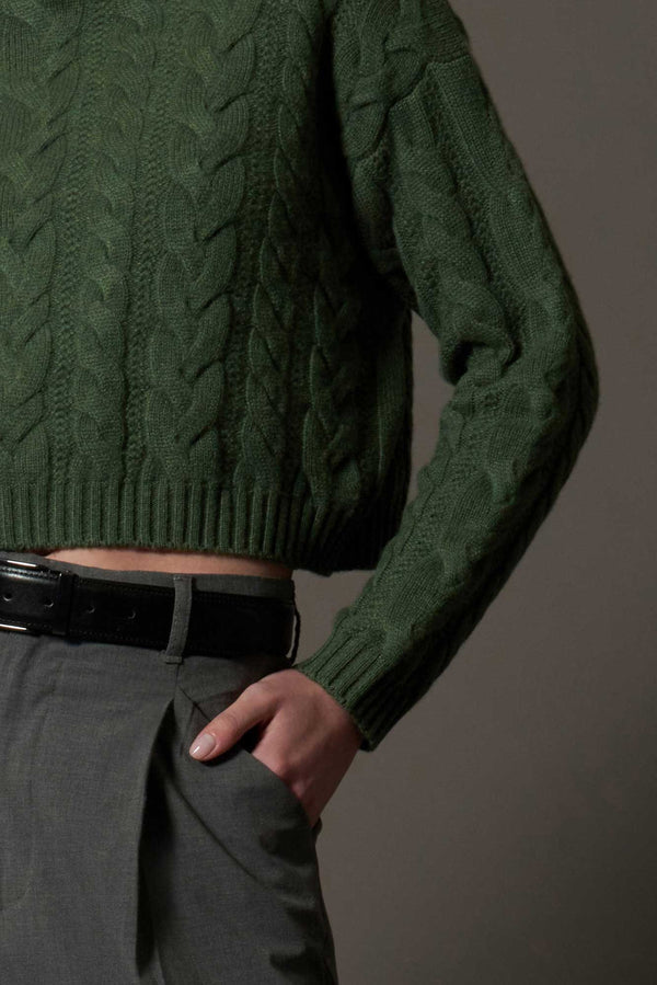 Maglia Lupetto a Trecce in Puro Cashmere Loden