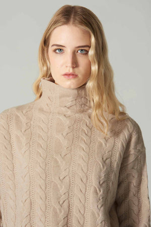 Maglia Lupetto a Trecce in Puro Cashmere Avena
