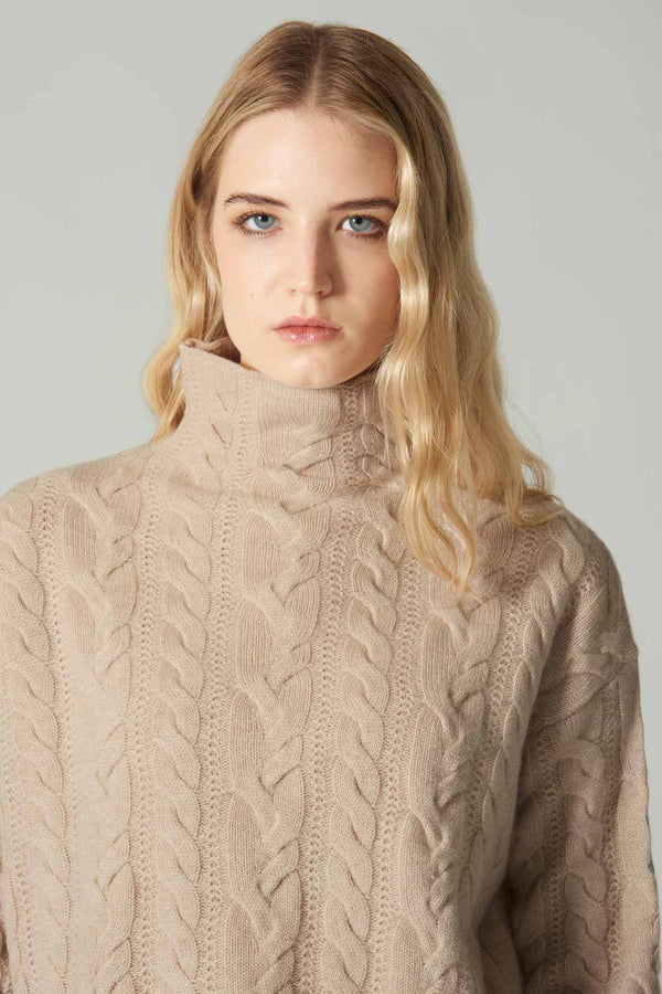 Maglia Lupetto a Trecce in Puro Cashmere Avena
