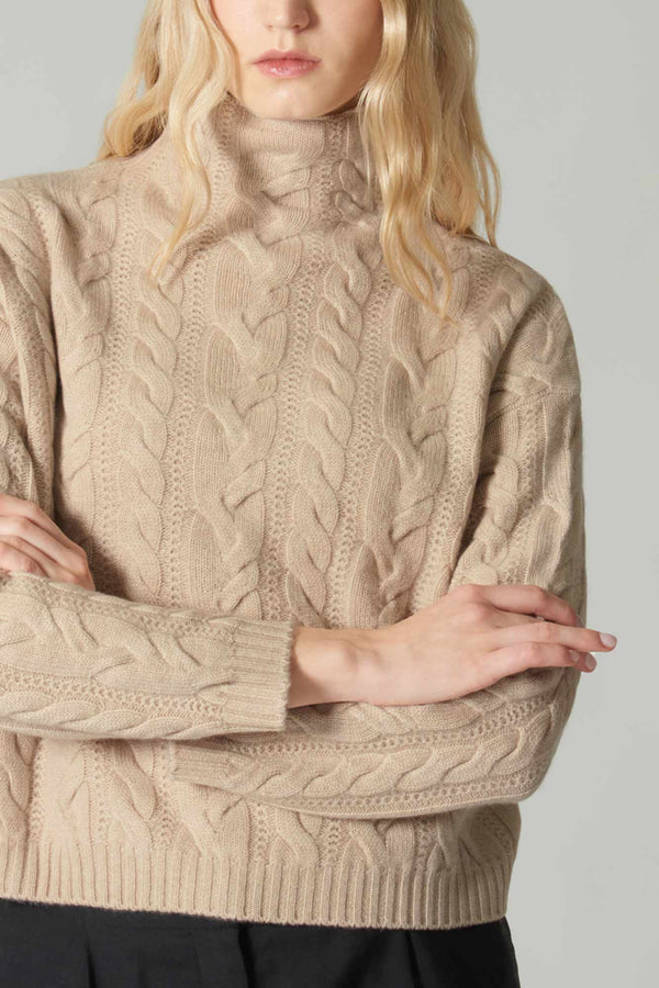 Maglia Lupetto a Trecce in Puro Cashmere Avena