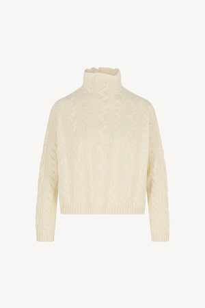 Maglia Lupetto a Trecce in Puro Cashmere Latte