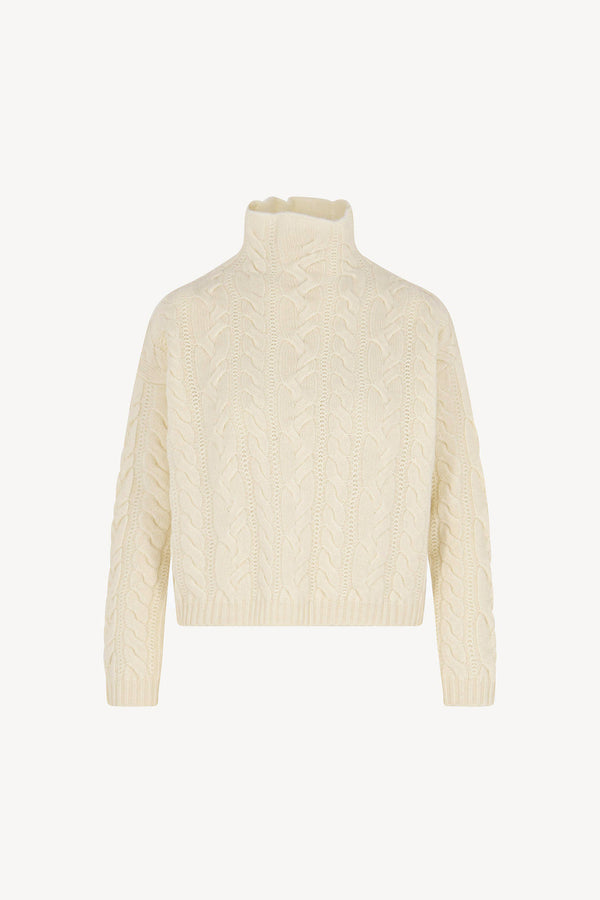 Maglia Lupetto a Trecce in Puro Cashmere Latte