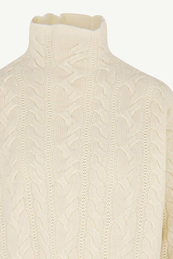 Maglia Lupetto a Trecce in Puro Cashmere Latte