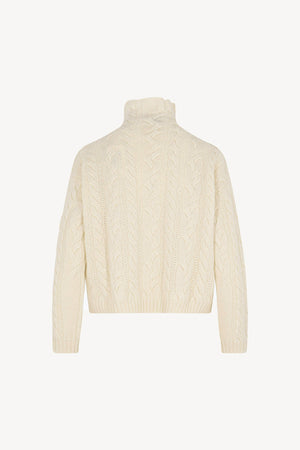 Maglia Lupetto a Trecce in Puro Cashmere Latte