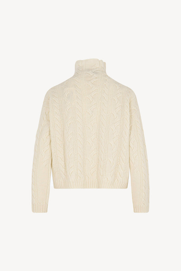 Maglia Lupetto a Trecce in Puro Cashmere Latte