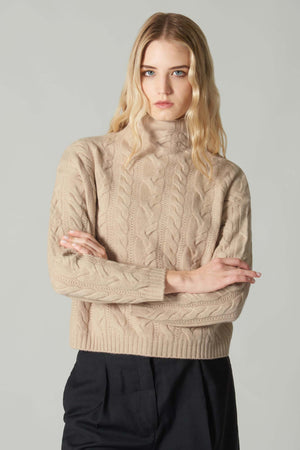 Maglia Lupetto a Trecce in Puro Cashmere Latte