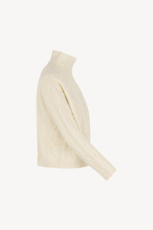 Maglia Lupetto a Trecce in Puro Cashmere Latte
