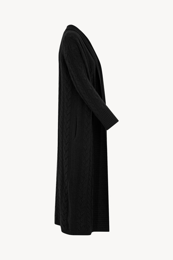 Black Pure Cashmere Long Cable-Knit Coat