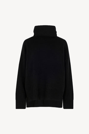 Maglia 8 fili con Collo ad Anello in Puro Cashmere Nero