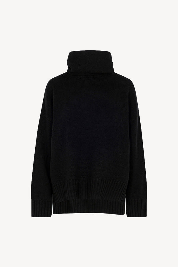 Maglia 8 fili con Collo ad Anello in Puro Cashmere Nero