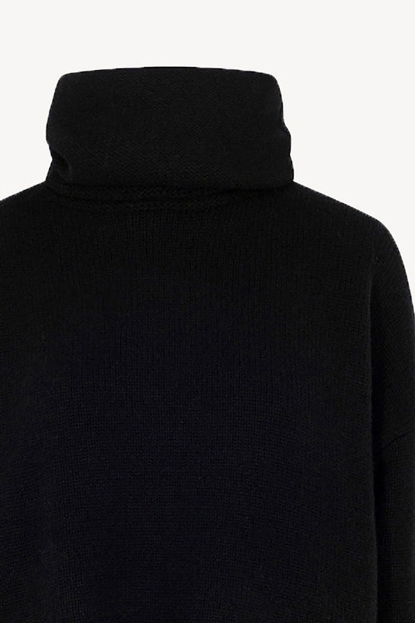 Maglia 8 fili con Collo ad Anello in Puro Cashmere Nero