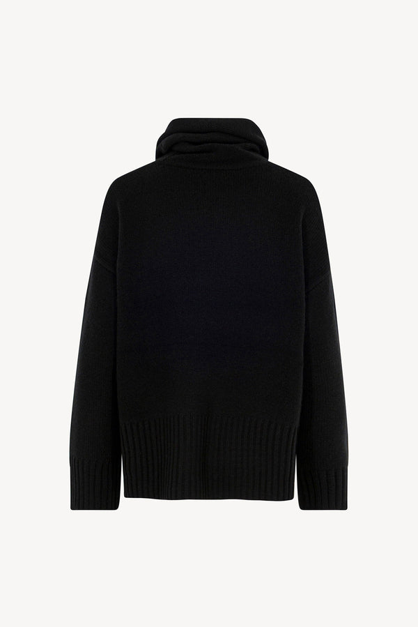 Maglia 8 fili con Collo ad Anello in Puro Cashmere Nero