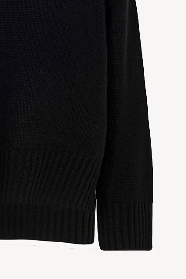 Maglia 8 fili con Collo ad Anello in Puro Cashmere Nero