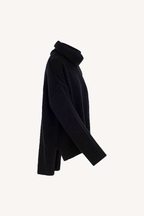 Maglia 8 fili con Collo ad Anello in Puro Cashmere Nero
