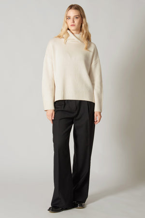 Maglia 8 fili con Collo ad Anello in Puro Cashmere Acero