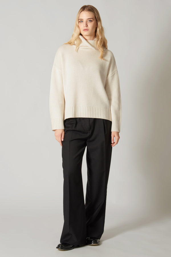 Maglia 8 fili con Collo ad Anello in Puro Cashmere Acero