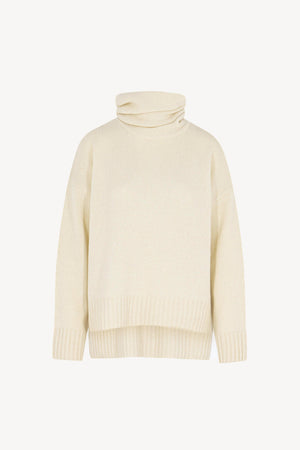 Maglia 8 fili con Collo ad Anello in Puro Cashmere Latte