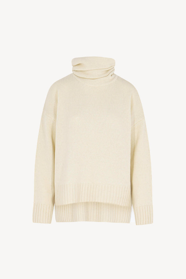 Maglia 8 fili con Collo ad Anello in Puro Cashmere Latte