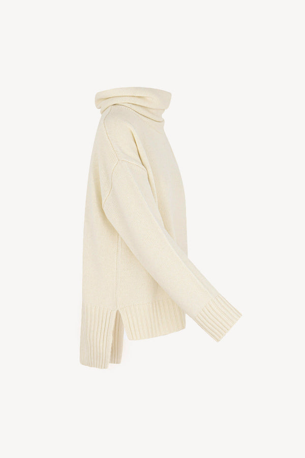 Maglia 8 fili con Collo ad Anello in Puro Cashmere Latte