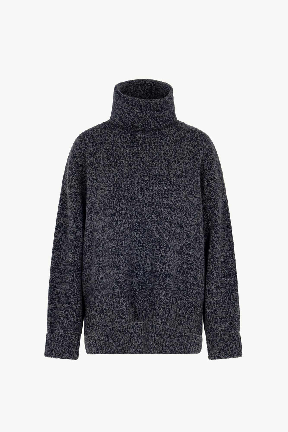 Maglia 8 fili con Collo ad Anello in Puro Cashmere Moulinè Notte