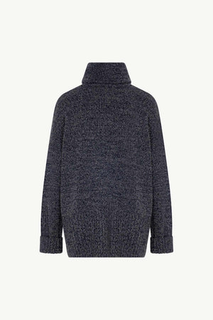 Maglia 8 fili con Collo ad Anello in Puro Cashmere Moulinè Notte