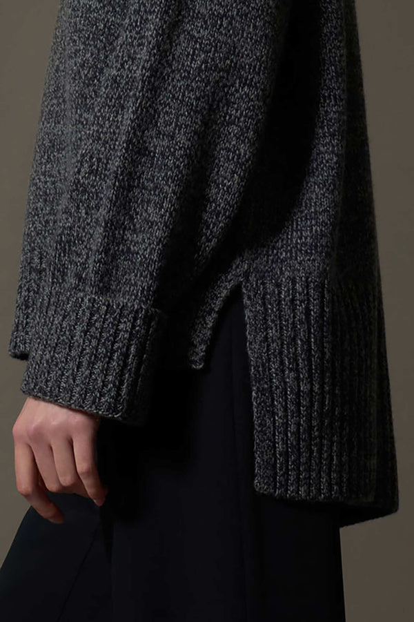 Maglia 8 fili con Collo ad Anello in Puro Cashmere Moulinè Notte