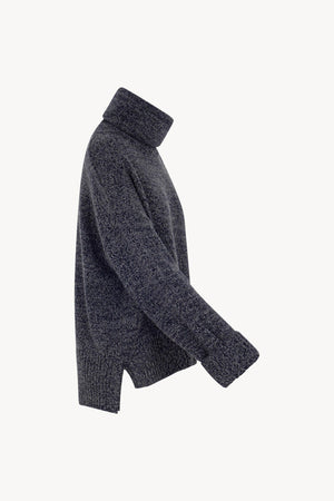 Maglia 8 fili con Collo ad Anello in Puro Cashmere Moulinè Notte