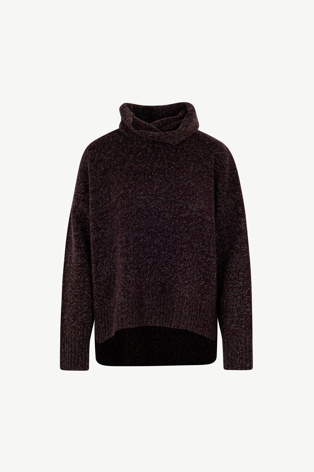 Maglia 8 fili con Collo ad Anello in Puro Cashmere Moulinè Acero