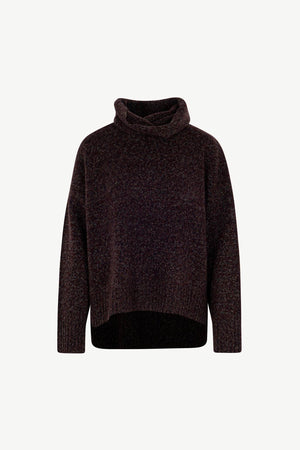 Maglia 8 fili con Collo ad Anello in Puro Cashmere Moulinè Acero