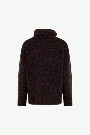 Maglia 8 fili con Collo ad Anello in Puro Cashmere Moulinè Acero