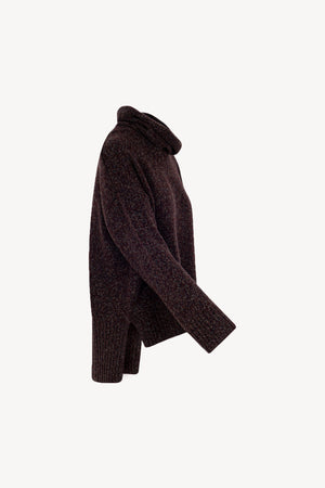 Maglia 8 fili con Collo ad Anello in Puro Cashmere Moulinè Acero