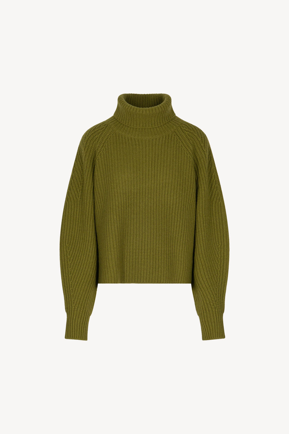 Olive Green Pure Cashmere 8-Ply English Rib Knit Turtleneck Sweater
