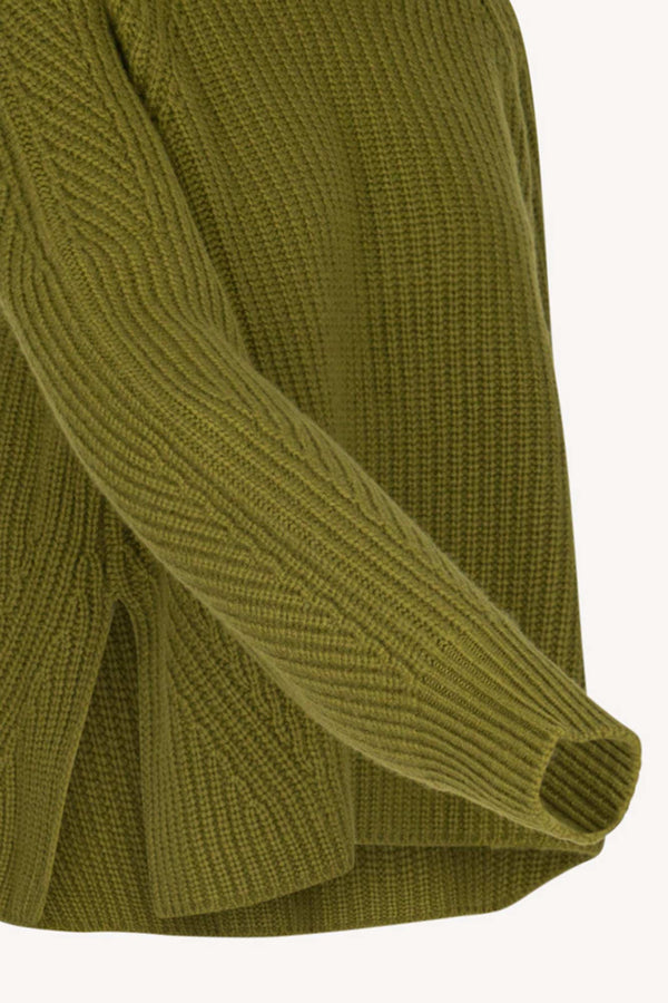 Olive Green Pure Cashmere 8-Ply English Rib Knit Turtleneck Sweater