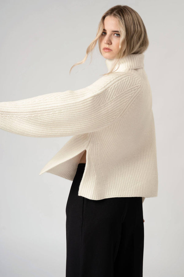 Dolcevita a Costa Inglese in Puro Cashmere Latte